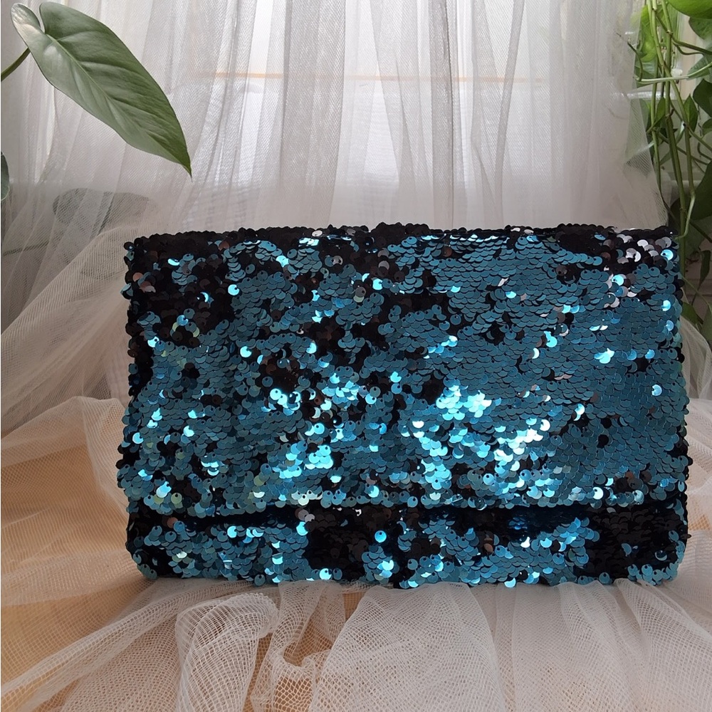 BCBG Maxazaria Blue Sequin Clutch